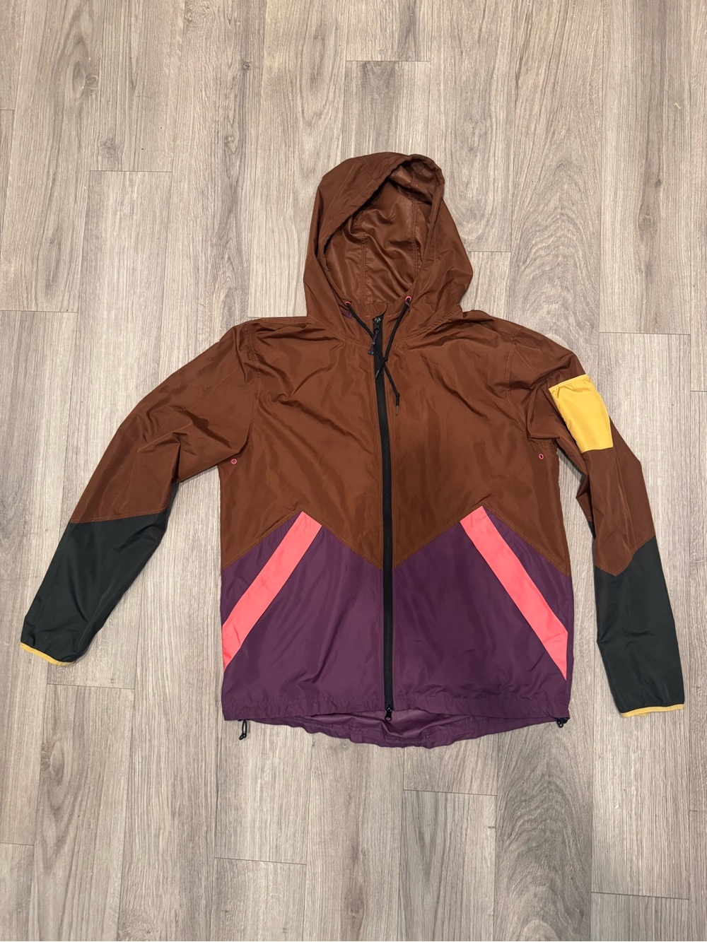 Men's Hooded Colorblock Windbreaker Jacket - Brown & Purple Without Walls